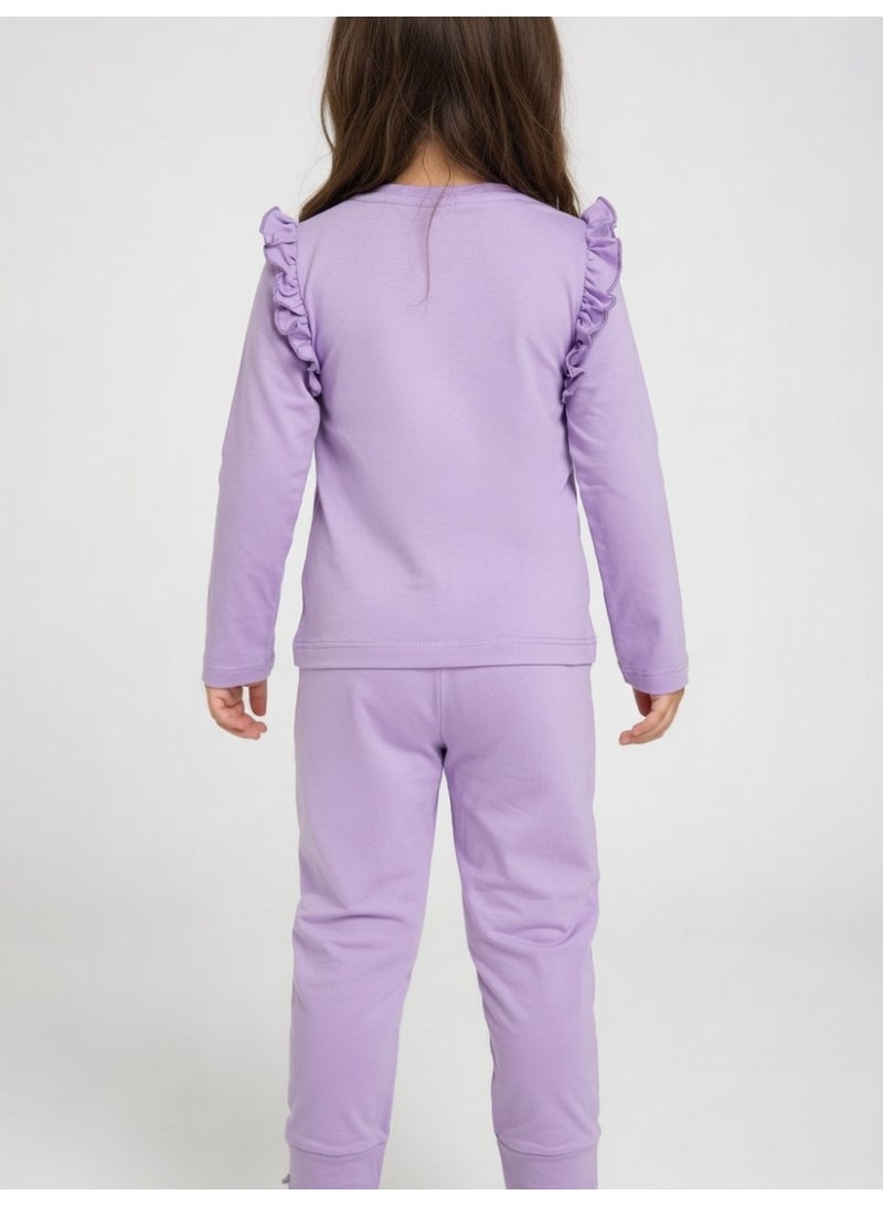 هالو كيتي هيلو كيتي | طقم تيشيرت وبنطال بأكمام طويلة للبنات | أرجواني فاتح - Image 4